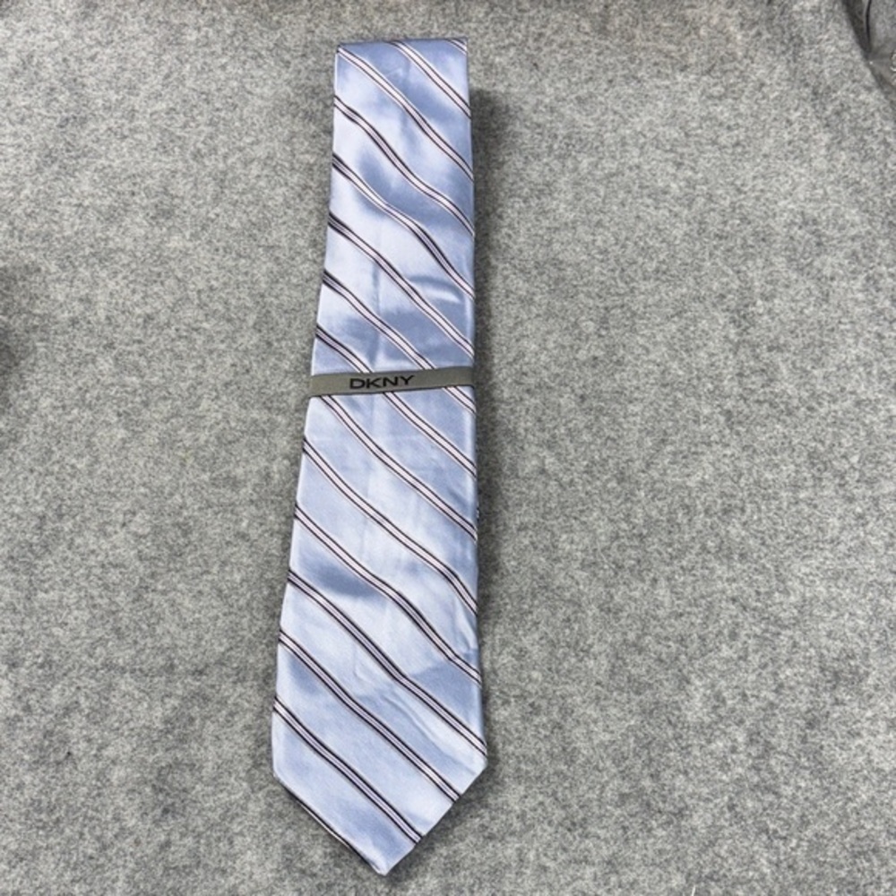DKNY Light Blue purple and Silver Core Striped silk Tie